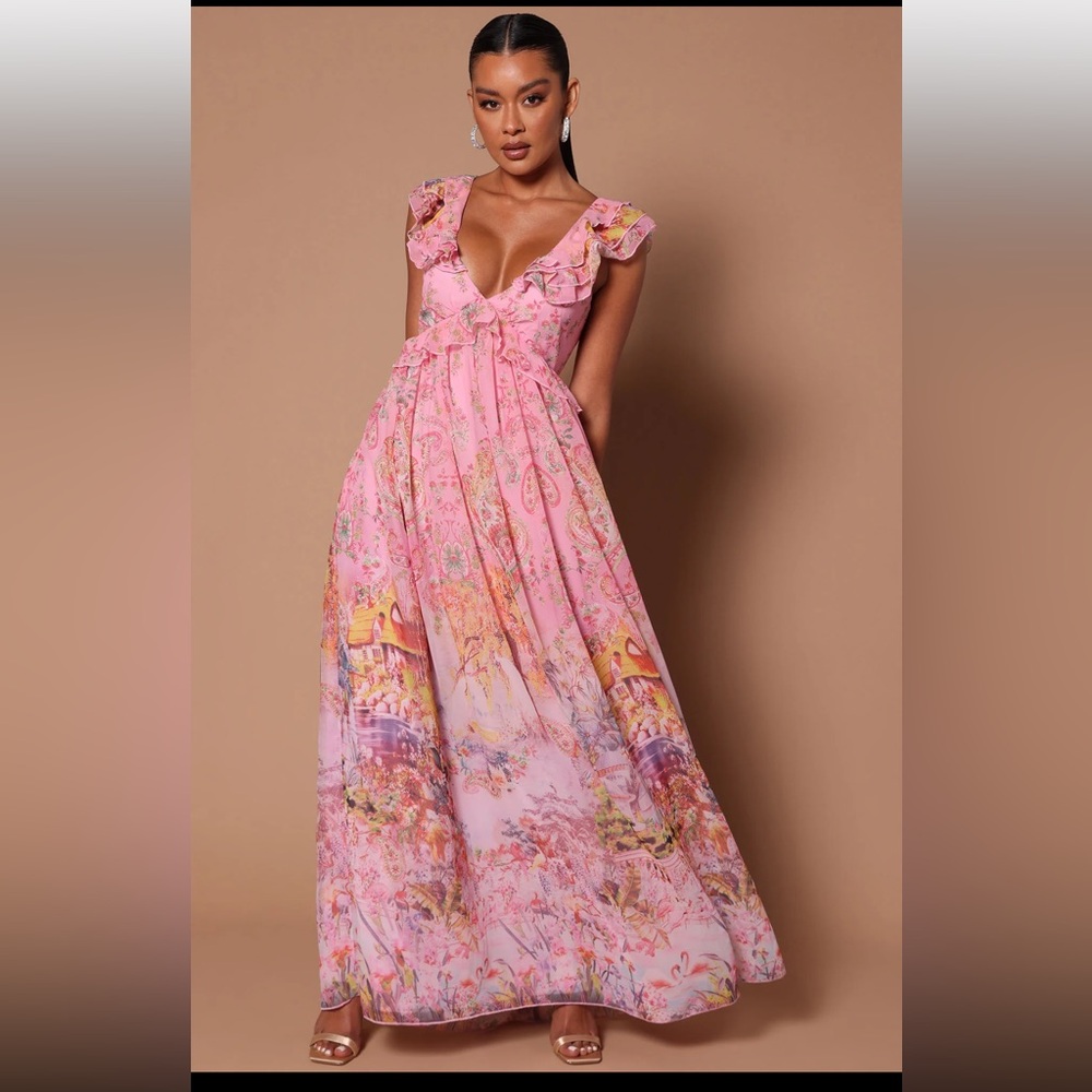 Katie Ruffle Maxi Dress - Pink